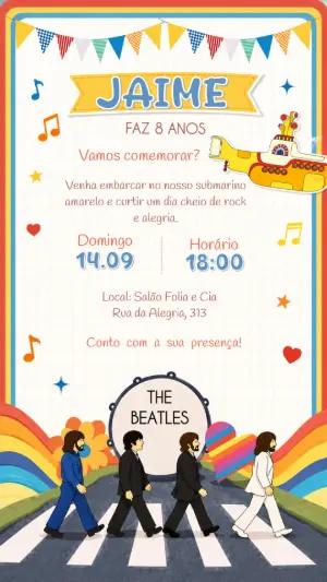 Convite de Aniversário The Beatles Editável Online