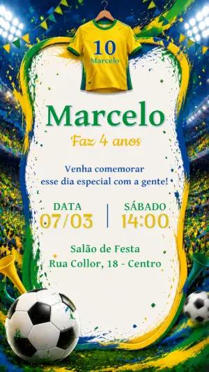 Convite de Aniversário Futebol Brasil Modelo Editável