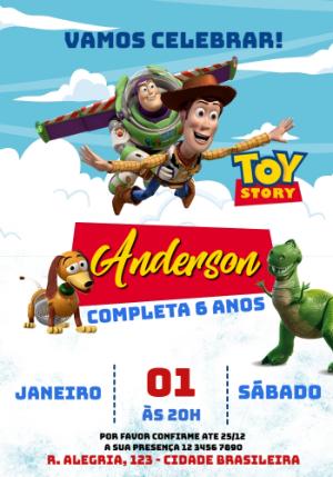 Convite de Aniversário Toy Story com Woody e Buzz Editável