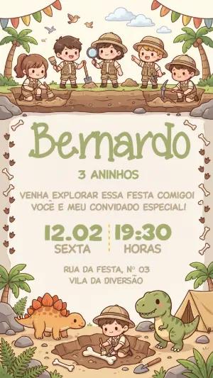Convite de Aniversário Explorador Dinossauro Editável