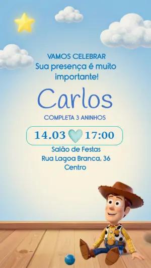 Convite de Aniversário Toy Story com Woody Modelo Editável