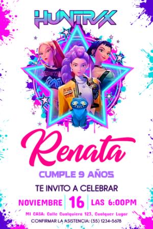 Invitación de Cumpleaños Las Guerreras K-Pop Modelo Editable