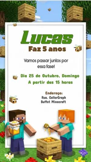 Convite Aniversário Minecraft com Abelhas para Editar Online