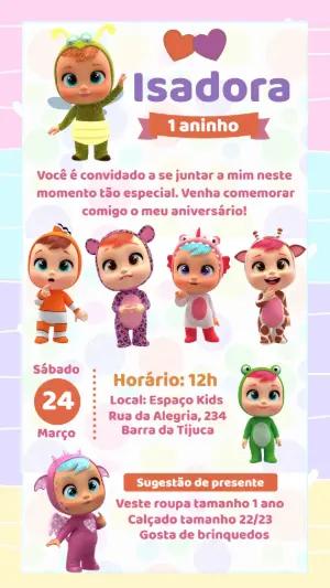 Convite de Aniversário Cry Babies para Editar Online