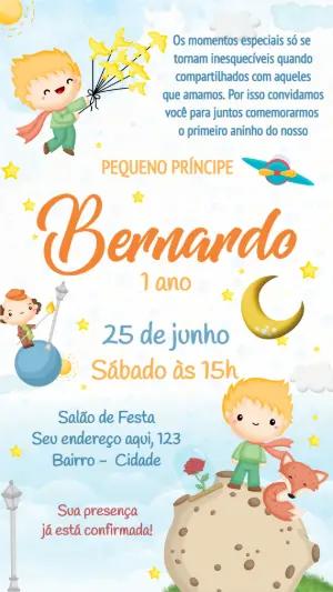 Convite de Aniversário Pequeno Príncipe com Balões de Estrelas para Editar