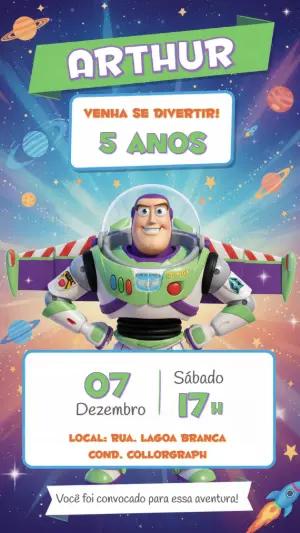 Convite de Aniversário Buzz Lightyear Toy Story Editável