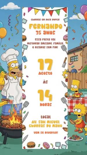 Convite Aniversário Os Simpsons Churrasco para Editar Online