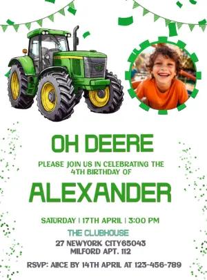 Green Tractor Birthday Invitation | Editable Digital Template