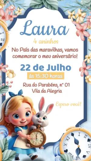 Convite de Aniversário Alice no País das Maravilhas Editável
