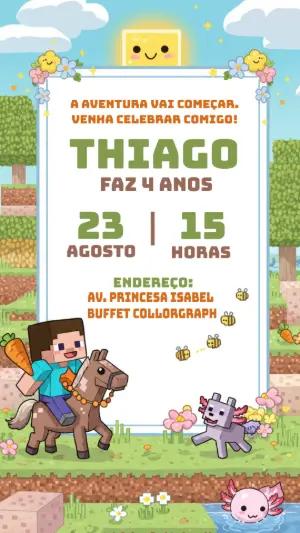 Convite de Aniversário Minecraft Fofo para Editar Online