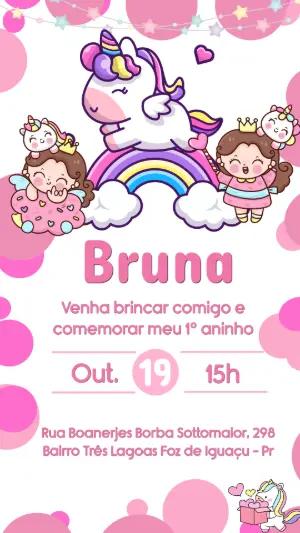 Convite de Aniversário Unicórnio Fofo Rosa para Editar