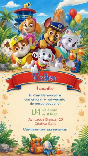 Convite de Aniversário Patrulha Canina Selva Modelo Editável