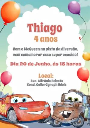 Convite Aniversário Carros com Relâmpago McQueen para Editar