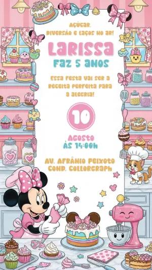 Convite Aniversário Minnie Confeiteira para Editar Online