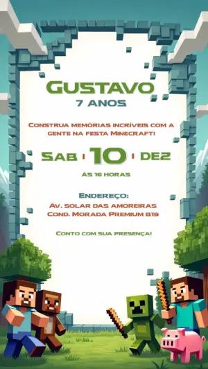 Convite de Aniversário Minecraft com Personagens para Editar Online