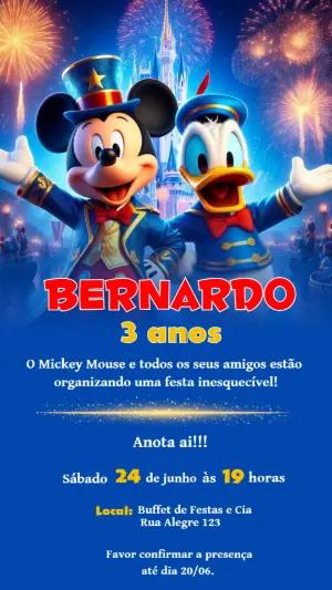 Convite de Aniversário Mickey e Pato Donald Mágico para Editar
