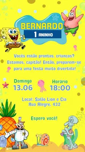 Convite de Aniversário Bob Esponja e Turma para Editar Online