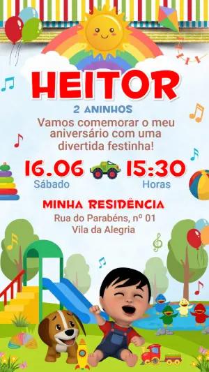 Convite de Aniversário Infantil Bento e Totó Editável