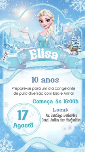 Convite de Aniversário Frozen Elsa Conjurando Magia Editável