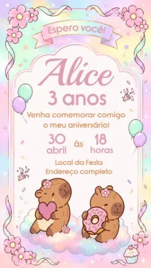 Convite de Aniversário Capivara Kawaii para Editar