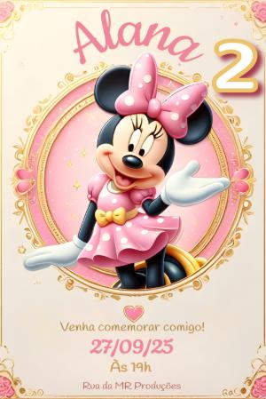 Convite de Aniversário Minnie Rosa Princesa Editável