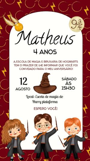 Convite de Aniversário Harry Potter com Personagens para Editar