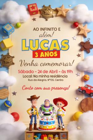 Convite Editável Aniversário Infantil Tema Toy Story