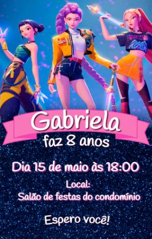 Convite de Aniversário Guerreiras do K-Pop Editável para Festa