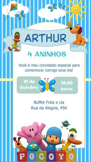 Convite de Aniversário Pocoyo para Editar Online