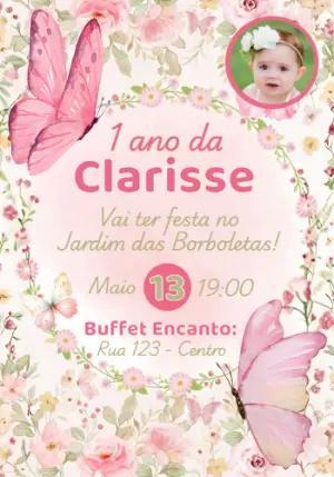 Convite Aniversário Jardim Borboletas com Foto Editável