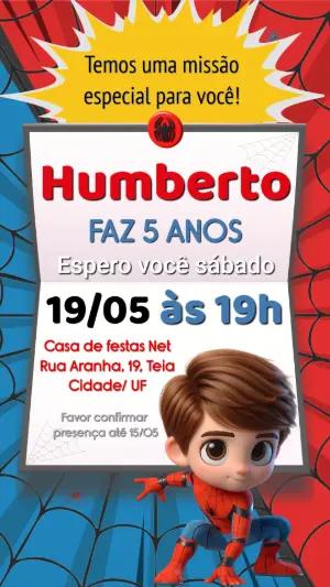 Convite Digital Infantil Homem Aranha Fofo para Editar