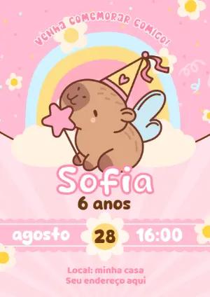 Convite Aniversário Capivara Fofa para Editar Online