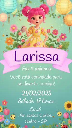 Convite Digital Festa no Jardim com Menina Fofa para Editar