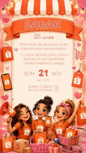 Convite de Aniversário Editável Tema Comprinhas Shoppe