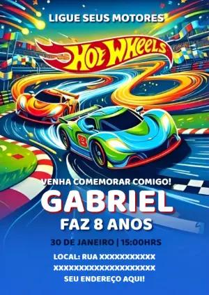 Convite de Aniversário Hot Wheels com Carros para Editar Online