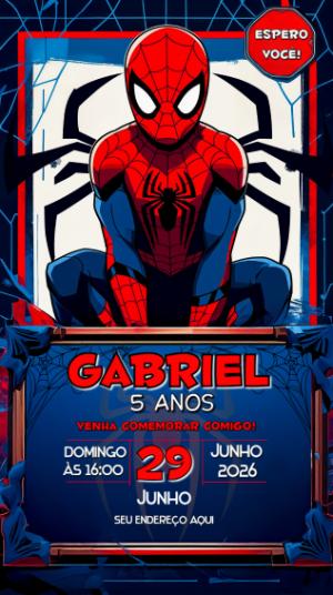 Convite de Aniversário Homem-Aranha para Editar Online