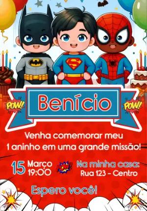 Convite de Aniversário Super-Heróis Baby Fofo para Editar