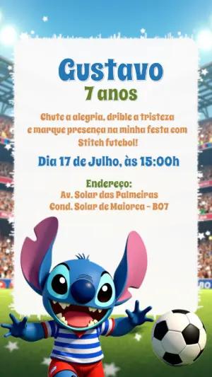 Convite Aniversário Stitch Futebol para Editar Online