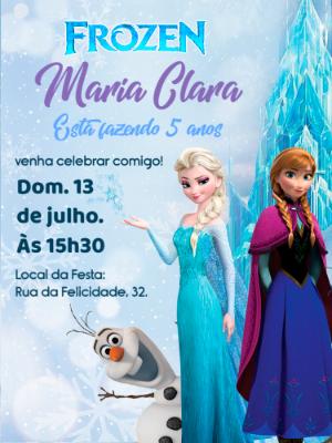 Convite de Aniversário Frozen com Elsa e Anna para Editar Online