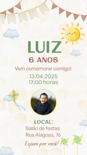 Convite Aniversário Infantil Aquarela com Foto para Editar
