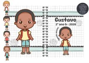 Capa de Agenda Escolar Menino com Personagens para Editar