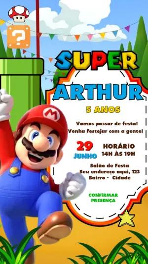 Convite Digital Super Mario: Aniversário Infantil Editável