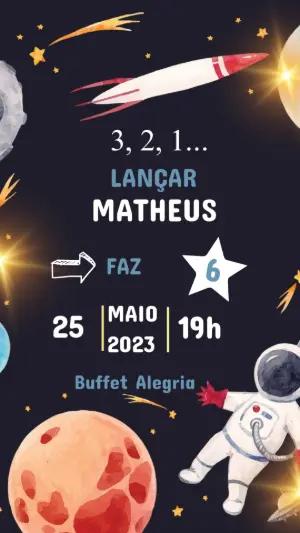 Convite de Aniversário Astronauta no Espaço para Editar Online