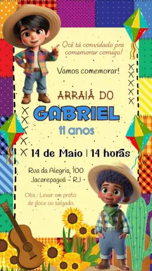 Convite Aniversário Festa Junina com Meninos para Editar Online