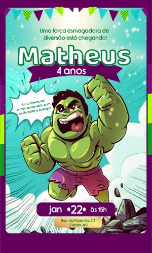 Convite de Aniversário Hulk Quadrinhos para Editar