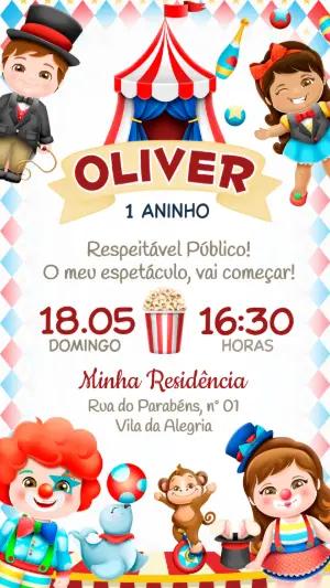 Convite de Aniversário Infantil Tema Circo Editável Online