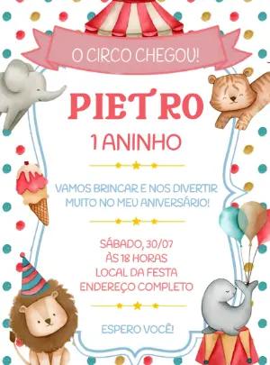 Convite de Aniversário Circo Fofo com Animais para Editar