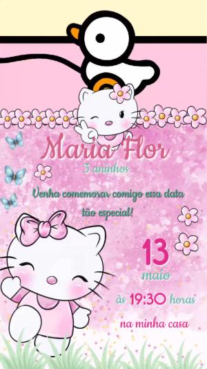 Convite Animado Aniversário Hello Kitty para Editar Online
