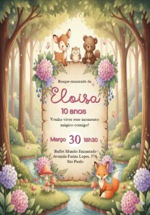Convite Aniversário Bosque Encantado com Animais para Editar