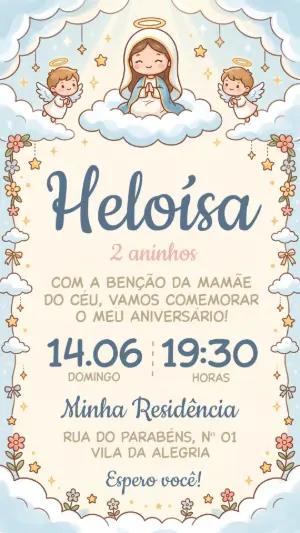 Convite de Aniversário Nossa Senhora do Céu Fofo Editável